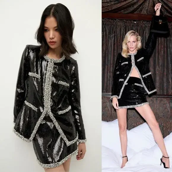 VERONICA BEARD Perry Sequin Skirt with Pearl Trim - Picture 5 of 12